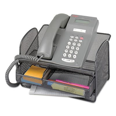 Safco Angled Mesh Steel Telephone Stand, 9-1/4 in. D x 11-3/4 in. W x 7 in. H (Maximum), Black