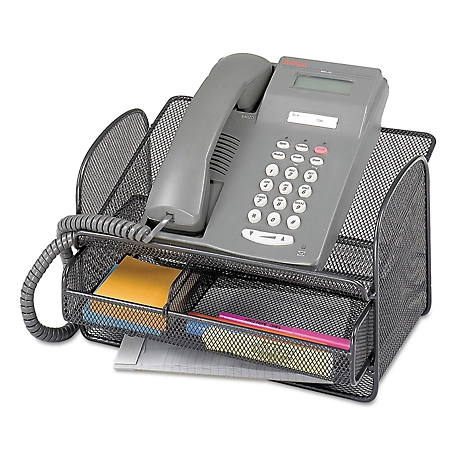 Safco Angled Mesh Steel Telephone Stand, 9-1/4 in. D x 11-3/4 in. W x 7 in. H (Maximum), Black