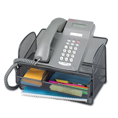 Image showing  Angled Mesh Steel Telephone Stand, 9-1/4 in. D x 11-3/4 in. W x 7 in. H (Maximum), Black