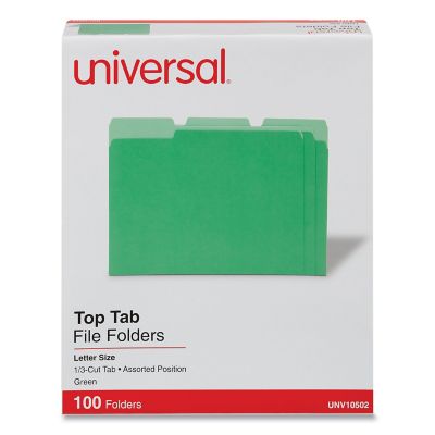 Universal Deluxe Colored Top Tab File Folders, 1/3-Cut Tabs, Letter Size, Light Green, 100-Pack