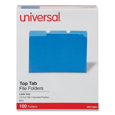 Universal Deluxe Colored Top Tab File Folders, 1/3-Cut Tabs, Letter Size, Light Blue, 100-Pack