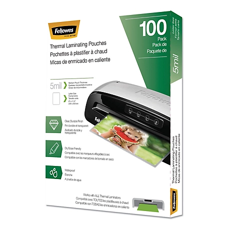 Fellowes Laminating Pouches, 5 Mil, 9 x 11.5in., Gloss Clear, 100-Pack