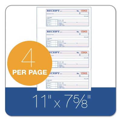 Image showing  Receipt Book, 7-5/8 in. x 11 in., 3-Part Carbonless, 100 Forms