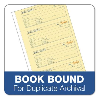 Image showing  Receipt Book, 7-5/8 in. x 11 in., 3-Part Carbonless, 100 Forms