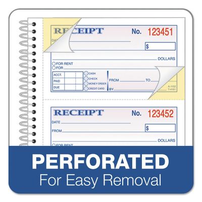 Image showing  2-Part Rent Receipt Book, 2-3/4 in. x 4-3/4 in., Carbonless, 200 Forms