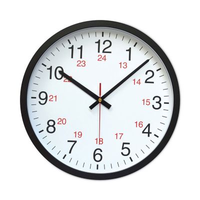Universal 12.63 in. 24-Hour Round Wall Clock, Black Case, 1 AA (Sold Separately)