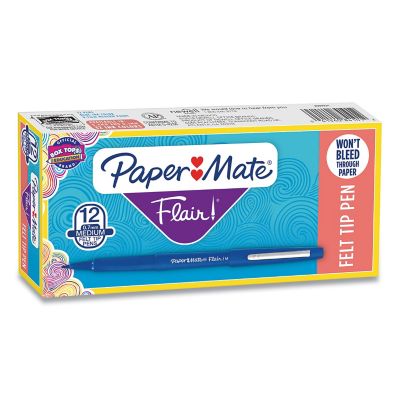 Paper Mate Point Guard Flair Stick Porous Point Pens, Blue, Medium 0.7 mm Tip, 12-Pack