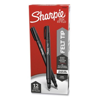 Sharpie Water-Resistant Ink Stick Plastic Point Pens, 0.88 mm, Black Ink, Black/Gray Barrel, 12-Pack
