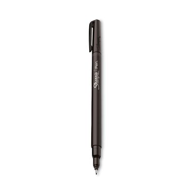 Image showing  Water-Resistant Ink Stick Plastic Point Pens, 0.88 mm, Black Ink, Black/Gray Barrel, 12-Pack