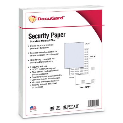 DocuGard Standard Medical Security Papers, 24 lb., 8.5 in. x 11 in., Blue