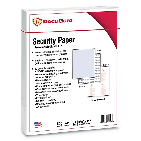 DocuGard Premier Medical Security Papers, 24 lb., 8.5 in. x 11 in., Blue