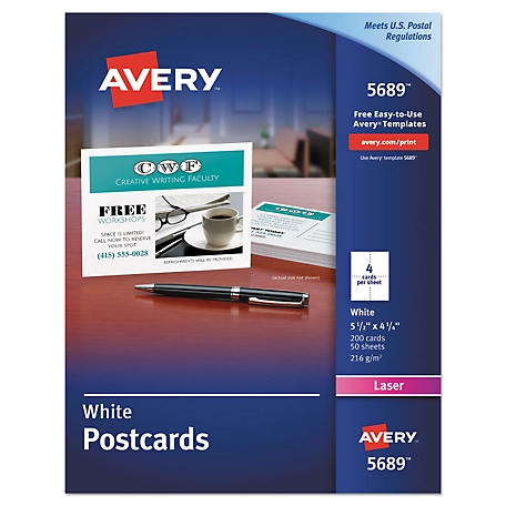 Avery Postcards for 4-1/4 in. x 5-1/2 in., White, 200 pk.