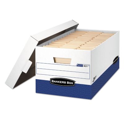 Bankers Box Presto Heavy-Duty Storage Boxes, Letter Files, 13 in. x 16.5 in. x 10.38 in., White/Blue, 12 pk.