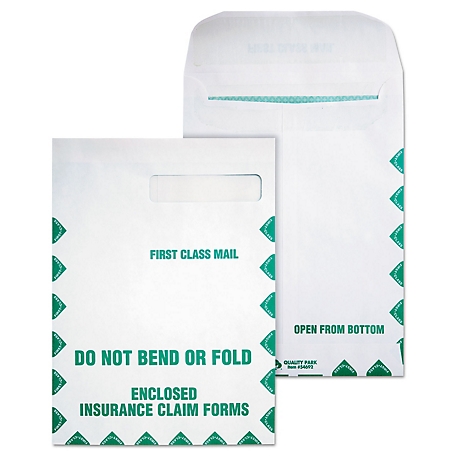 Quality Park Redi-Seal Insurance Claim Form Envelopes, Cheese Blade Flap, 9 in. x 12.5 in., White