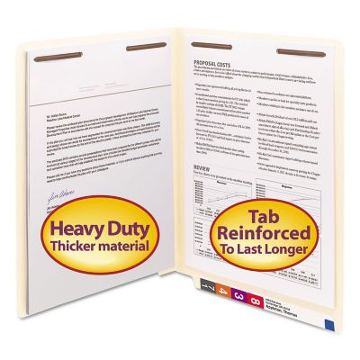 Smead Manila End Tab 2-Fastener Folders with Reinforced Tabs, 0.75 in. Expansion, Letter Size, 14 Point Manila, 50-Pack