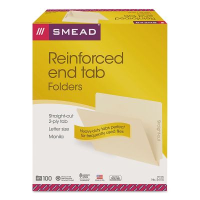 Smead Heavyweight Manila End Tab Folders, 9.5 in. Front, Straight Tab, Letter Size, Manila, 100-Pack