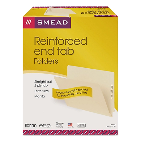 Smead Heavyweight Manila End Tab Folders, 9.5 in. Front, Straight Tab, Letter Size, Manila, 100 pk.