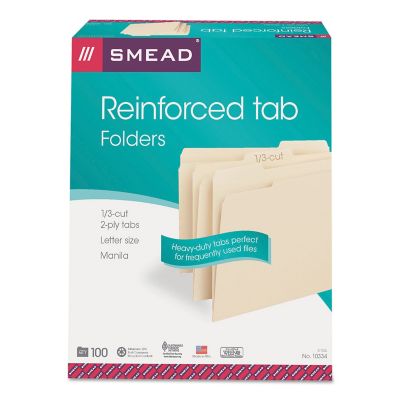 Smead Reinforced Tab Manila File Folders, 1/3-Cut Tabs, Letter Size, Manila, 100-Pack