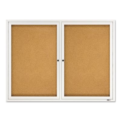 Quartet Enclosed Bulletin Board, Natural Cork per Fiberboard, 48 in. x 36 in., Silver Aluminum Frame