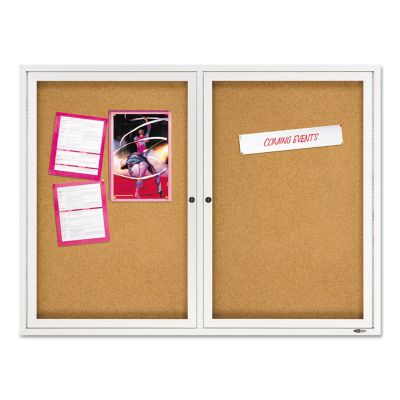 Image showing  Enclosed Bulletin Board, Natural Cork per Fiberboard, 48 in. x 36 in., Silver Aluminum Frame
