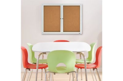 Image showing  Enclosed Bulletin Board, Natural Cork per Fiberboard, 48 in. x 36 in., Silver Aluminum Frame