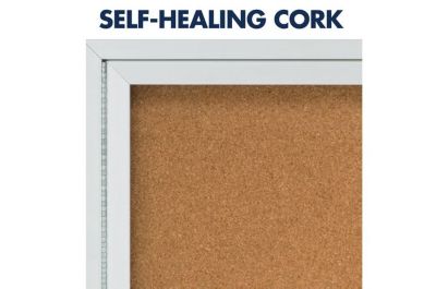 Image showing  Enclosed Bulletin Board, Natural Cork per Fiberboard, 48 in. x 36 in., Silver Aluminum Frame