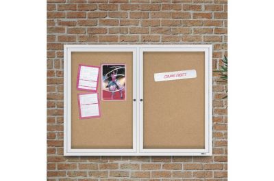 Image showing 6 th Quartet Enclosed Bulletin Board, Natural Cork per Fiberboard, 48 in. x 36 in., Silver Aluminum Frame
