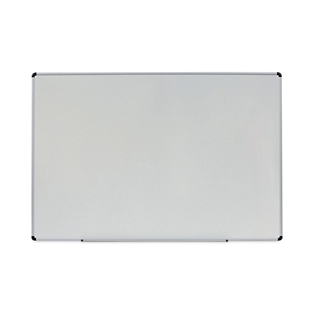 Universal Dry Erase Board, Melamine, 48 in. x 72 in., White, Black/Gray Aluminum Per Plastic Frame
