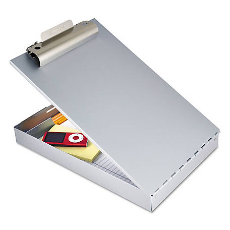A4 Aluminium Form Holder Box with Storage Compartment and clipboard Top Opening 