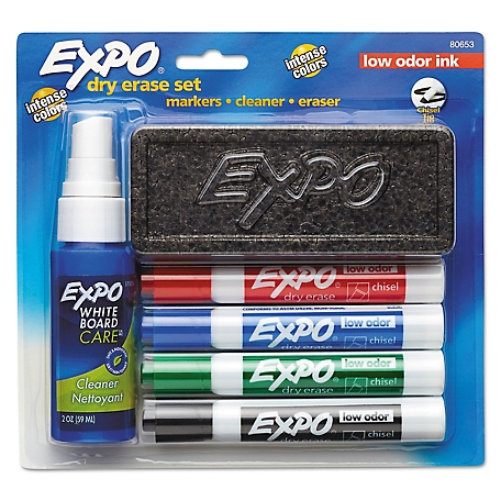 Expo Low-Odor Dry Erase Marker Starter Set, Broad Chisel Tip, Assorted, 4-Pack