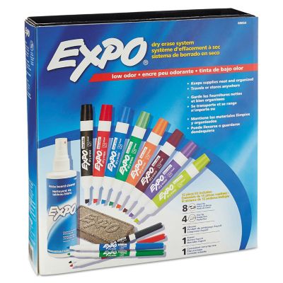 Expo Low-Odor Dry Erase Marker and Eraser with Cleaner Kit, Assorted, 12-Pack