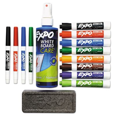 Image showing  Low-Odor Dry Erase Marker and Eraser with Cleaner Kit, Assorted, 12-Pack