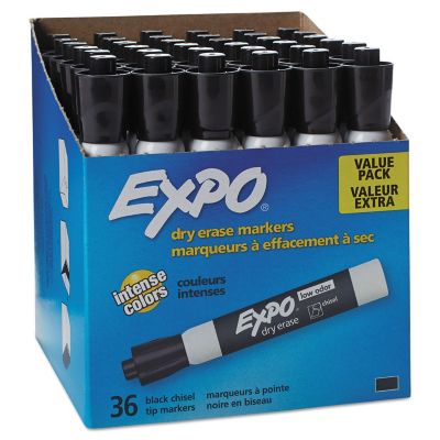 Expo Low-Odor Dry-Erase Markers, Broad Chisel Tip, Black, 36-Pack