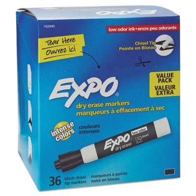 Image showing  Low-Odor Dry-Erase Markers, Broad Chisel Tip, Black, 36-Pack