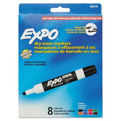 Expo Low-Odor Dry-Erase Markers, Broad Chisel Tip, Assorted, 8-Pack