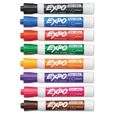 Image showing  Low-Odor Dry-Erase Markers, Broad Chisel Tip, Assorted, 8-Pack