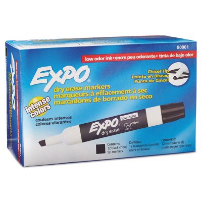 Expo Low-Odor Dry-Erase Markers, Broad Chisel Tip, Black, 12-Pack