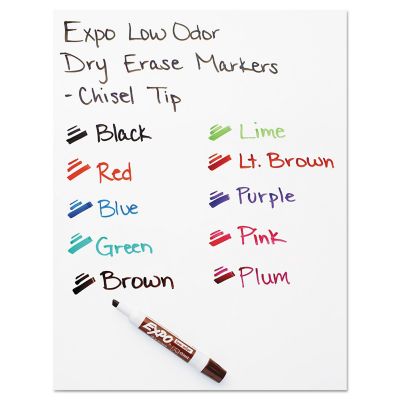 Image showing  Low-Odor Dry-Erase Markers, Broad Chisel Tip, Black, 12-Pack