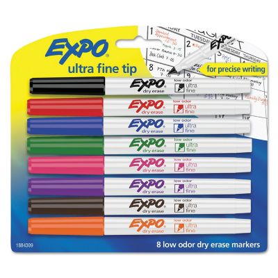 Expo Low-Odor Dry-Erase Markers, Extra-Fine Needle Tip, Assorted, 8-Pack