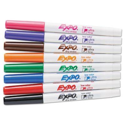 Image showing 6 th Expo Low-Odor Dry-Erase Markers, Extra-Fine Needle Tip, Assorted, 8-Pack