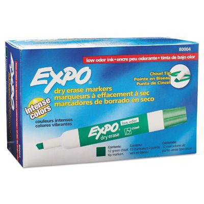 Expo Low-Odor Dry-Erase Markers, Broad Chisel Tip, Green, 12-Pack