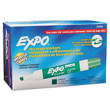 Expo Low-Odor Dry-Erase Markers, Broad Chisel Tip, Green, 12-Pack