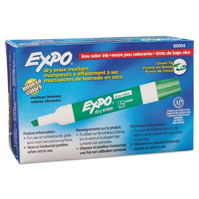 Image showing  Low-Odor Dry-Erase Markers, Broad Chisel Tip, Green, 12-Pack