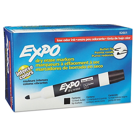 Expo Low-Odor Dry-Erase Markers, Medium Bullet Tip, Black, 12-Pack