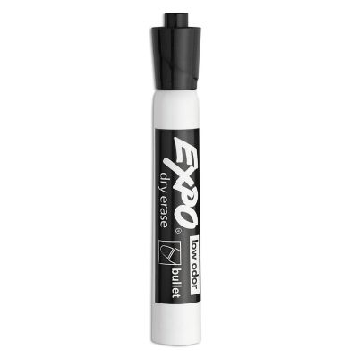 Image showing  Low-Odor Dry-Erase Markers, Medium Bullet Tip, Black, 12-Pack