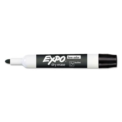 Image showing  Low-Odor Dry-Erase Markers, Medium Bullet Tip, Black, 12-Pack