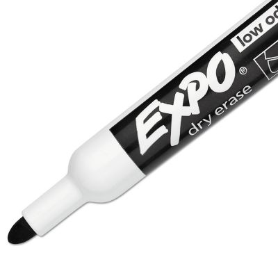 Image showing  Low-Odor Dry-Erase Markers, Medium Bullet Tip, Black, 12-Pack