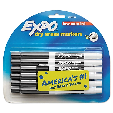 Expo Low-Odor Dry-Erase Markers, Fine Bullet Tip, Black, 12-Pack