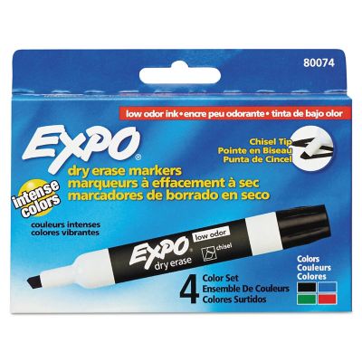 Expo Low-Odor Dry-Erase Markers, Broad Chisel Tip, Assorted, 4-Pack