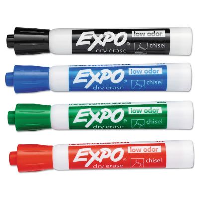 Image showing  Low-Odor Dry-Erase Markers, Broad Chisel Tip, Assorted, 4-Pack